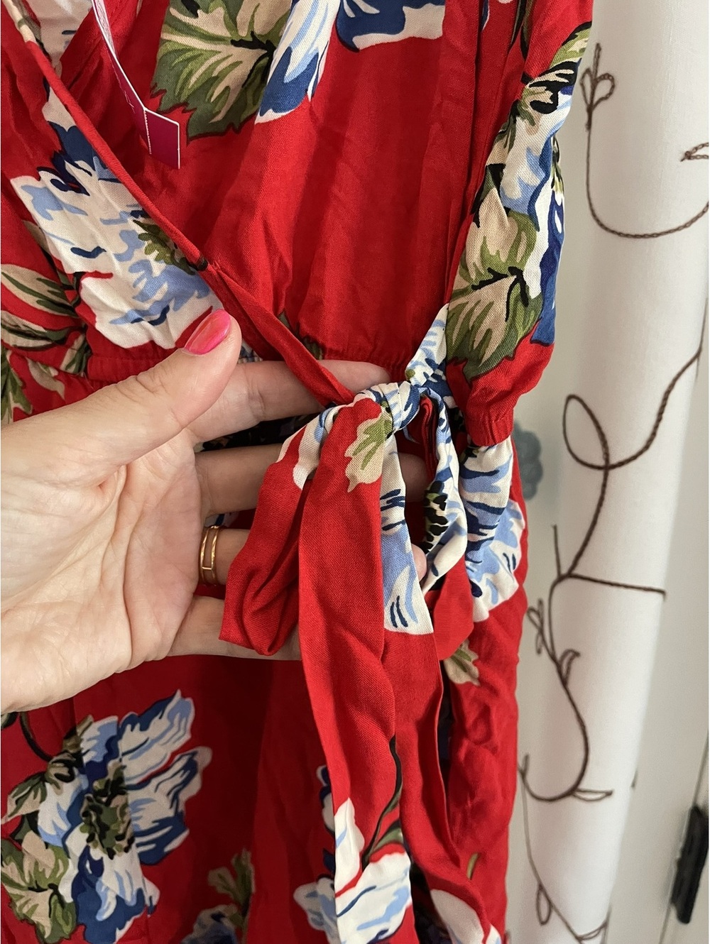 New With Tags! | Xhilaration | L | Red Floral Wrap Romper - Picture 6 of 9